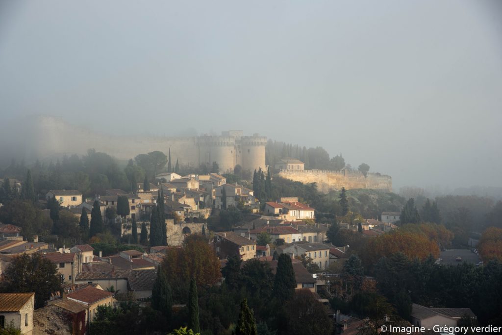 Le fort Saint-André à Villeneuve-lès-Avignon dans le brouillard matinal